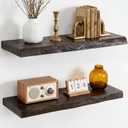 Dreamland 24 Inch Floating Shelves, Rustic Elm Wood Live Edge Wall Shelf for Home Decor, 8 Inch Deep Floating Shelf for Wall, 24 x 8 Bathroom Shelves Set of 2, Walnut Color