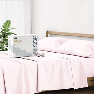 Mayfair Linen 500 Thread Count California King Cotton Sheets - 4 PC Cal King Size Bed Sheet Set Cotton (Blush), Cooling, Sateen Weave 16" Deep Pocket Bedsheet for Hot Sleepers (Fits 18" Mattress)