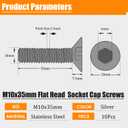 M10 35mm Screws, M10-1.5x35mm Flat Head Socket Cap Screw and Bolt,Stainless Steel Countersunk Bolts,Full Thread,Allen Hex Drive, Bright Finish, Machine Thread, Coarse Thread,10Pcs