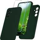 for Samsung Galaxy S23 FE Case, Silicone Phone Case with 1 Screen Protector, Soft Anti-Scratch Microfiber Lining, Full Body Shockproof Slim Cover Support Wireless Charging, Deep Green (S23 FE-6.4 Inch)