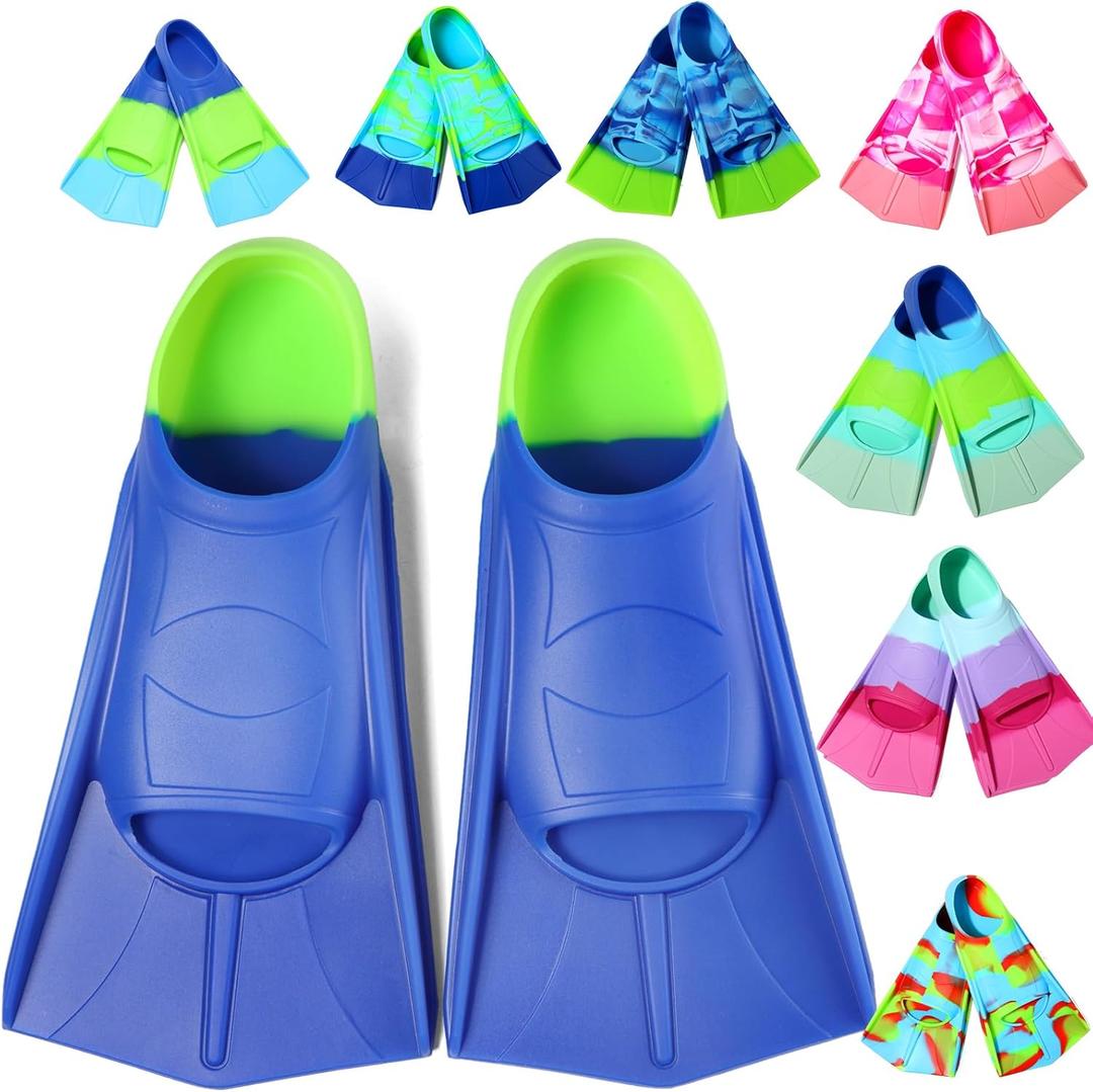 Kids Swim Fins,Short Comfortable Flippers for Lap Swimming and Training for Child,Girls,Boys,Beginners (XS(US Kids 13.5-1.5), Blue&Acid Lime)