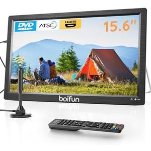 Boifun 15.6" Portable TV with Antenna, DVD Player Built-in, FM Radio, 5000mAh Battery, Support HDMI Input/USB/TF/AV Out and Multiple Disc Formats, Small TV DVD Combo for Camping Patio RV Kitchen,Black