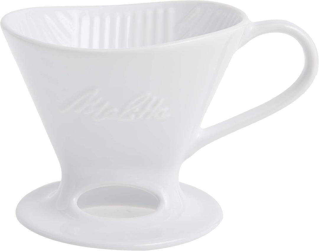 Melitta 1 Cup Porcelain Pour-Over Cone Coffeemaker, Glossy White