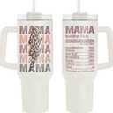 Fancyfams Mama Cup, 40 oz Stainless Steel Travel Tumbler with Handle Lid and Straw, Funny Birthday Present Mom Gift Mothers Day Gifts from Daughter Son, Unique Idea Husband Kids Wife (Mama - 40oz)