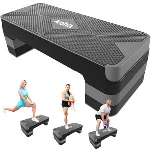 Aroha Aerobic Step Platform, Non Slip Adjustable Height Step Trainer, Grey | Non Slip Adjustable Height Exercise Step Trainer, Home Gym Cardio Workout Equipment for Men Women Beginner to Professional, Gray