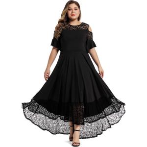 LALAGEN Womens Plus Size Lace Cold Shoulder Casual Long Plain Evening Party Maxi Dress 2XL
