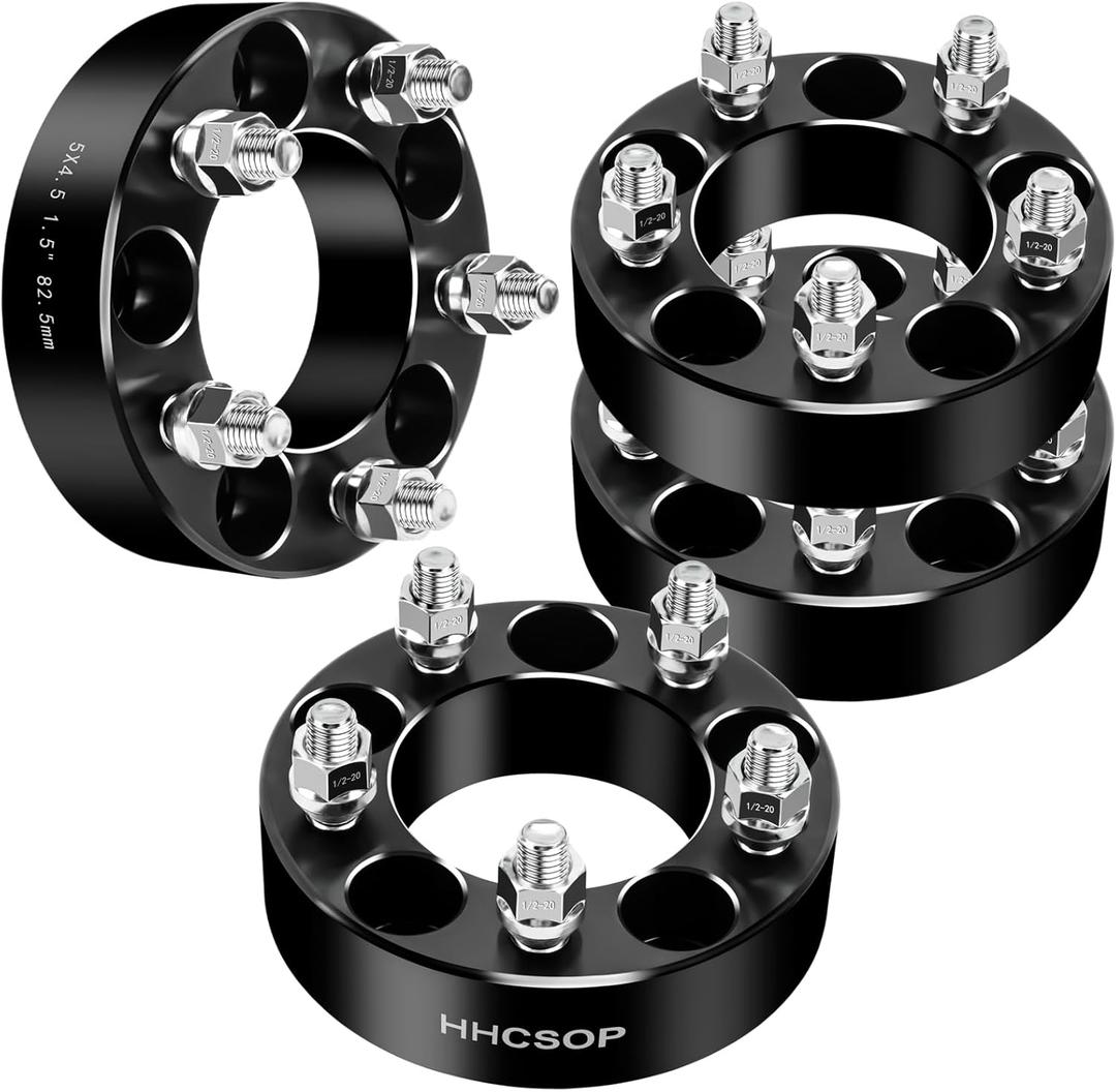 HHCSOP 5x4.5 Wheel Spacers 1.5 inch, Compatible with Ford Mustang Ranger Explorer Edge Crown Victoria/Jeep Wrangler Liberty Cherokee Comanche, 4PCS 5x114.3 Wheel Adapter Bore 82.5mm & 1/2x20 Studs (Black)