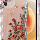 EYZUTAK Case for iPhone 11, Colorful Retro Oil Painting Printed Flower Laser Beam Glossy Pattern Cute Curly Waves Border Exquisite Phone Cover Stylish Durable TPU Protective Case for Girls Women-Beige