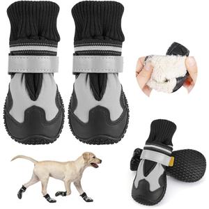 SlowTon Dog Boots - Waterproof Fleece Lined Dog Shoes for Large Small Medium Dogs, Soft Rubber Paw Protector for Winter Snow, Dog Booties for Outdoor Walking Hiking Rain, Grey - Black Stitching, 1 (#1 (Width 1.6 inch) for 16-22 lbs)
