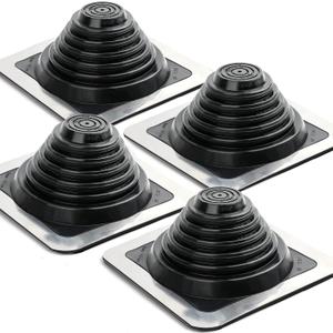 Metal Roof Pipe Flashing Boot: #3 Silicone Pipe Flashing Boot - High Temp Flexible Roof Pipe Flashing - Fits Pipe OD 1/4" to 5-3/4" - Square Base 8" x 8" - 4 Pack