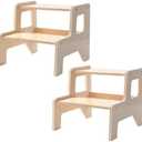 OgiOgi Toddler Step Stool, 2 Step Wooden Toddler Kitchen Stool Helper for Bathroom Sink, Toilet & Potty Training, 330lbs Capacity Stools for Kids with Safe Non-Slip Pads and Handles-Honey Beige(2PCS)