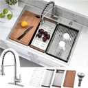 33 x 22 Drop In Kitchen Sink with Faucet Combo - 33x22 Drop In Sink and Faucet Combo Set,Stainless Steel 10 Inch Deep Single Bowl Workstation Sinks with Accessories