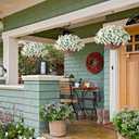 Ivydale Artificial Fake Hanging Flowers Plants Baskets for Outdoor Spring Summer Decoration, Faux Silk White Morning Glory Look Real UV Resistant for Outside Porch Patio Balcony Yard Front Door Garden