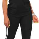Women's 2 Piece Outfits Sweatsuit Summer Workout Striped Short Sleeve Long Sweatpants Casual Jogging Lounge Set (Large, Black)