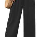 GRAPENT Linen Pants for Women High Waisted Wide Leg Capri Elastic Waist Casual Beach Flowy Cropped Summer Capris Pants (Small, Black)