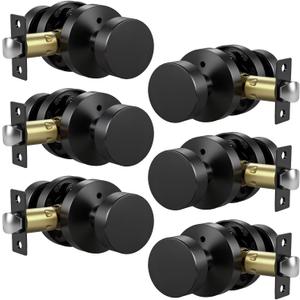 Knobonly 6 Pack Black Door Knobs Interior, Privacy Door knobs with Lock, Round Door Knobs for Bedroom and Bathroom, Matte Black Door Handles Zinc Alloy