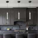 Modern Kitchen Island Pendant Light Dimmable LED Black Finish Mini Crystal Pendant Lighting Bedroom Bedside Table Small Pendant Lights 3-Pack