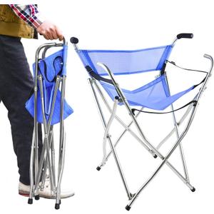 Freshore Walking Stick Folding Cane Seat for Women/Men with Heavy Duty - Walker Chair Bench Camping Travel Stool 2 Handle with 4 Legs (for Standard Figure) (Large (Pack of 1), Blue)