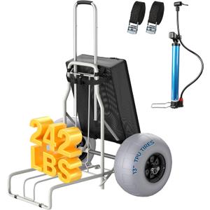 Beach Wagon with 13" Balloon Wheels for Sand,Heavy Duty Folding Beach Cart,242lbs Capacity,Collapsible Storage Bag,Adjustable Handle,Portable Wagon with Pump& Straps for Camping,Fishing&Garden (Gray)