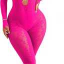Avidlove Women Lingeries Long Sleeve Fishnet Body Stocking Leopard Sexy Outfit Rhinestone Body Suits Cut Out Jumpsuit (Rose Red) XL Plus