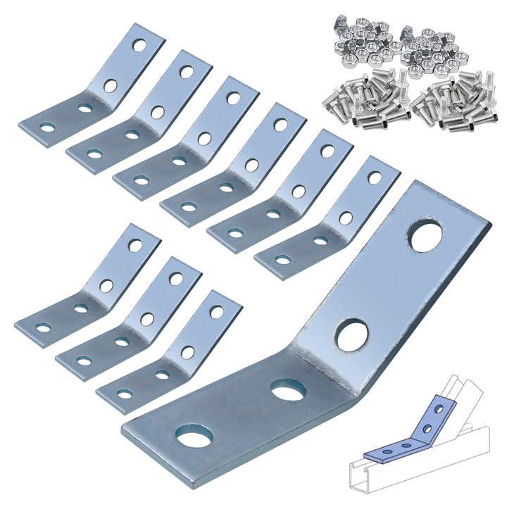 CNQLIS 10 Pcs 45 Degree Angle Bracket Fitting for 1-5/8 Strut Channel, Comes with 40 Bolts 4 Hole Corner Brace Connector, 3/16" ThickThick