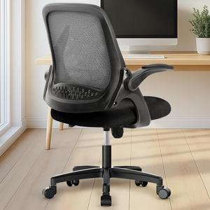 NEO CHAIR Office Desk Gaming Ergonomic Computer Chair with Lumbar Back Support Adjustable Height Swivel Rolling Wheels Flip-up Arms Mesh Chair for Home Vanity (Black)