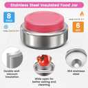Stainless Steel Bento Box Kids Adult with 7oz Soup Thermo, Transparent Lid 3 Compartments Metal Bento Lunch Box with Insulated Food Jar,Lunch Box Container Sauce Cup for School,BPA-Free (Pink)