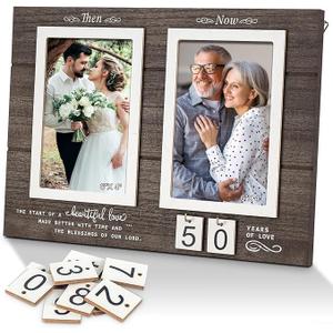 Then & Now Celebrate Years of Love Anniversary Frame, 1-99 Years Wedding Gift Ideas, Engagement Bridal Shower Gifts with Sentimental Quote,Holds 2 4x6 Inches Photos (Then & Now)