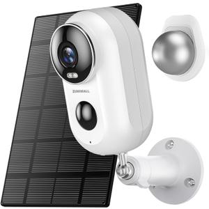 ZUMIMALL Solar Security Cameras Wireless Outdoor, 2K Outdoor Camera Wireless Solar Powered, 2.4G WiFi Battery Camera, 3MP Color Night Vision, Magnetic Mount,Siren,PIR/AI Analyse, IP66, Cloud, Alexa (White -with Solar)
