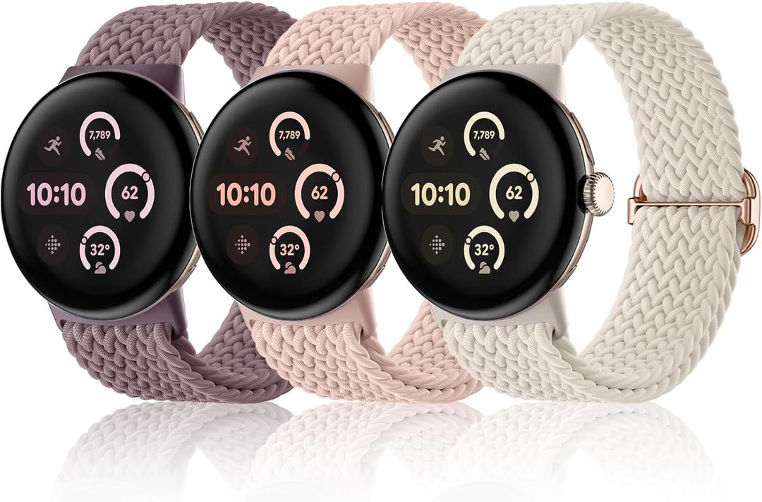 Maledan Braided Stretchy Band Compatible with Google Pixel Watch 4 3 41mm/ Pixel Watch 2 1 Band for Women Men, 3 Pack Soft Nylon Breathable Sport Replacement Strap for Google Smartwatch 41mm Accessory