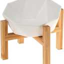 Ceramic Tilted Raised Cat Bowl - Elevated Food Bowl for Indoor Cats & Small Dogs - Shallow Wide Whisker-Friendly Design - Pet Dish Suitable for Feeding Dry, Wet, Treats & Canned Food - White