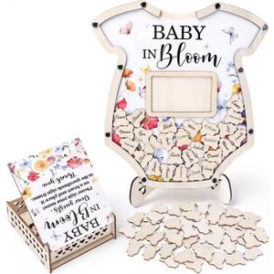 Babenest Baby Shower Guest Book Alternatives Keepsakes, Onesie Babyshower Sign in Guestbook Set with Picture Frame and Wood Slices Gifts Gender Reveal Party Reception Decorations