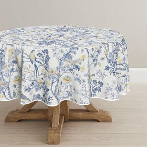 Horaldaily Chinoiserie Tablecloth 70x70 Inch Round, Seasonal Modern Peacock Flower Pompon Fall Washable Seasonal Table Cover for Party Picnic Dinner Decor