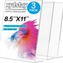 3 pack 8.5x11 Acrylic Sign Holder for Picture Frames, L Shape Clear Plastic, Plastic Sign Holder,Menu Holder, Unbreakable Table Sign Holder for Restaurant, Office, School, Store and Home Use