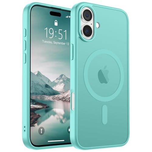 SUPFINE Magnetic for iPhone 16 Case (Compatible with MagSafe) (Military Grade Drop Protection) Slim Translucent Matte Shockproof with Anti-Fingerprint Phone Case, Blue Green