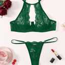Avidlove Sexy Lingerie Set for Women Halter Lace Underwire Bra and Panty Sets 2 Piece Deep V Underwear Outfit, Green, Small