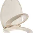 Toilet Seat, Elongated Toilet Seat with Toddler Seat Built in, Potty Training Toilet Seat Elongated Fits Both Adult and Child, with Slow Close and Magnets- Elongated Almond