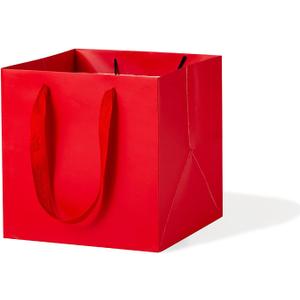 Red Paper Gift Bag Small Square Bottom Paper Bags With Handles (Red, 6 x 6 x 6 in, 10 Pcs)
