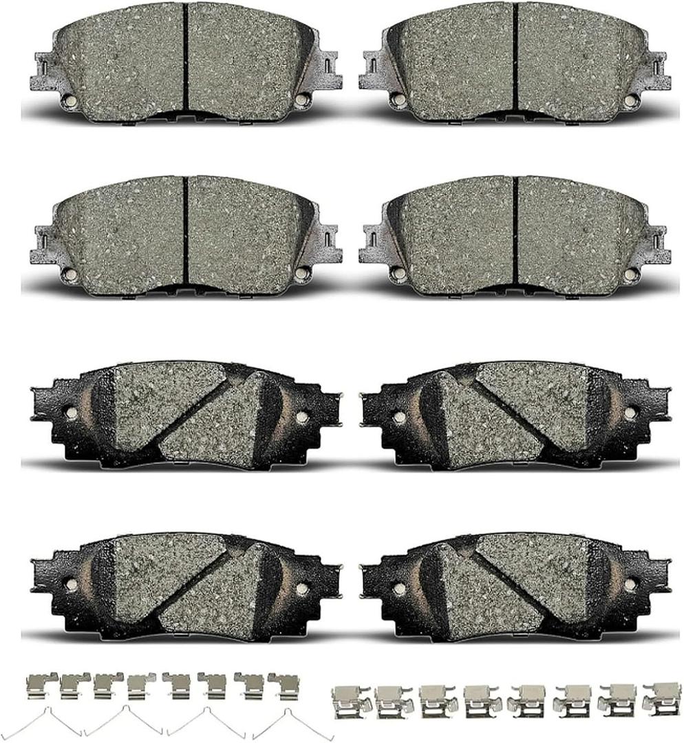 Front Rear Ceramic Brake Pads With Clips Fit For Lexus Es300h/Es350/Ux250h/Toyota Rav4 2019-2023,For Lexus Ux200/Es250/Toyota Avalon 2019-2022,For Toyota Camry/C-Hr/Corolla Cross/Venza D1879 D2076