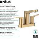 KRAUS Indy Centerset Bathroom Faucet in Spot-Free Brushed Brass with 2 Handles, Pop Up Drain and Supply Lines, FUS-14102SFBB