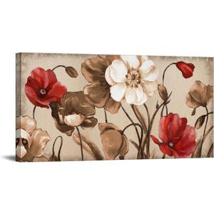 Artmyharbor Red and Brown Flowers Painting on Canvas Vintage Wall Art Bedroom Wall Decor Blossom Floral Picture Home Kitchen Living Room Decoration
