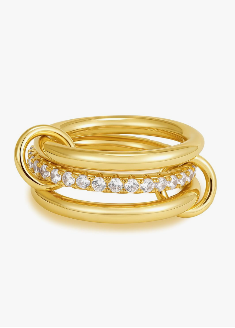 Gold Stackable Rings for Women Non Tarnish, 18K Gold Plated CZ Cubic Zircon Mixed Metals Multi Stack Rings Set Gold Jewelry