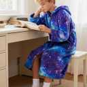 Funnycokid Boys Bathrobe Zipper Kids Soft Fleece Hooded Robe 12-14 Years