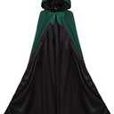 2 x ALIZIWAY Hooded Cape Reversible Velvet Cloak Lined with Satin Renaissance Medieval Halloween Christmas Cosplay Costume (Green, XL)
