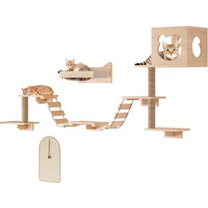 PETKABOO Cat Wall Shelves Cat Wall Furniture with Condo, Hammock, Scratching Pad, Platform and Ladder
