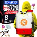 Battery Powered Backpack Sprayer - 4.2 Gallon, 8 Nozzles, 100PSI Cutoff, Long Battery Life, Wide Mouth, High-Pressure Spray Hose, Trigger Lock, Pressure Knob Controller