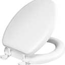 Mayfair Padded Toilet Seat, Cushioned Soft Vinyl over Wood Core Seat, Secure Hinges, Easy Clean, Made in USA, Elongated, White
