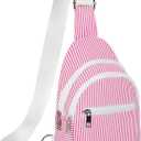 Small Sling Bag for Girls Kids, Floral Flowers Crossbody Fanny Packs, Cute Sling Bag, Birthday Gifts for Teen Girls (Pink Stripes)