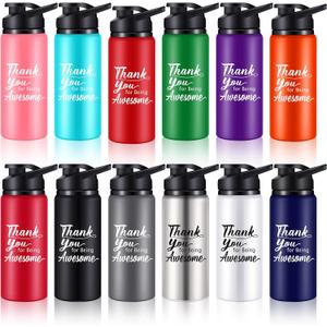 12 Pcs Thank You for Being Awesome Aluminum Water Bottles Bulk Lightweight Sports Water Bottles Inspirational Bike Water Bottle with Snap Lids for Travel Gym Camping Hiking