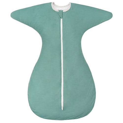 ZIGJOY Shark-Fin Transitional Swaddle for Newborn - 2.5 Tog Rayon Made from Bamboo Transition Swaddle Sleep Sack 6-12 Months Baby Arms Up Swaddle Blanket with 2-Way Zipper, Mint Green
